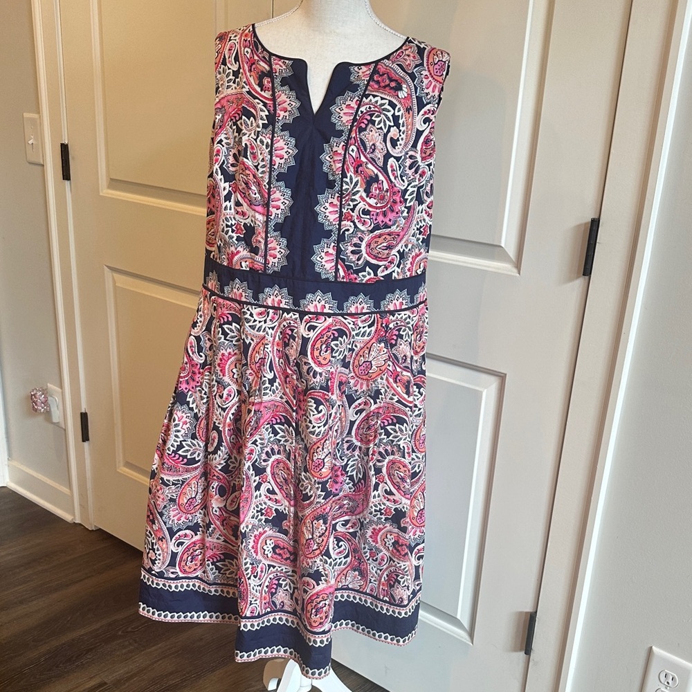 Talbots Navy and Pink Paisley Sleeveless Dress